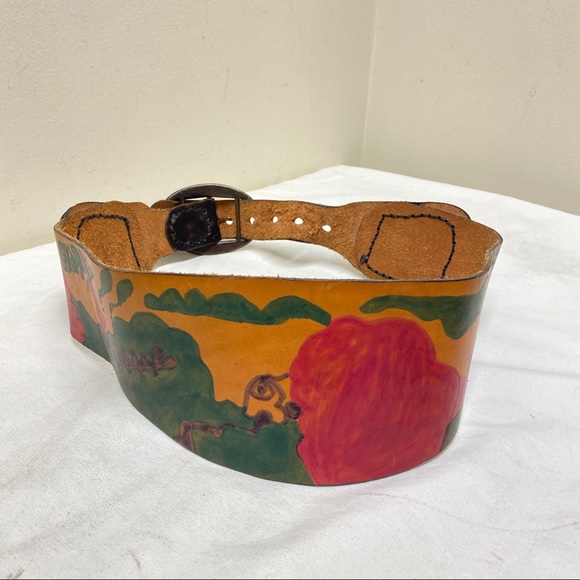 Vintage handmade hand painted wide leather belt 38” - Picture 10 of 16